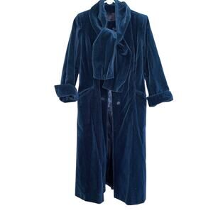 Drizzle Inc. Vintage Velvety Navy Corduroy Long Coat with Scarf Medium